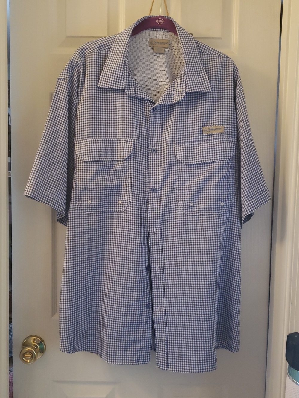 Realtree Blue + White Gingham Short-Sleeve Button-Down Shirt